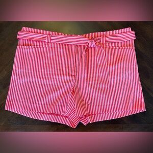 LOFT 🍒 Cherry Red 🍒 Pin-Striped High Waist Shorts | Size 14